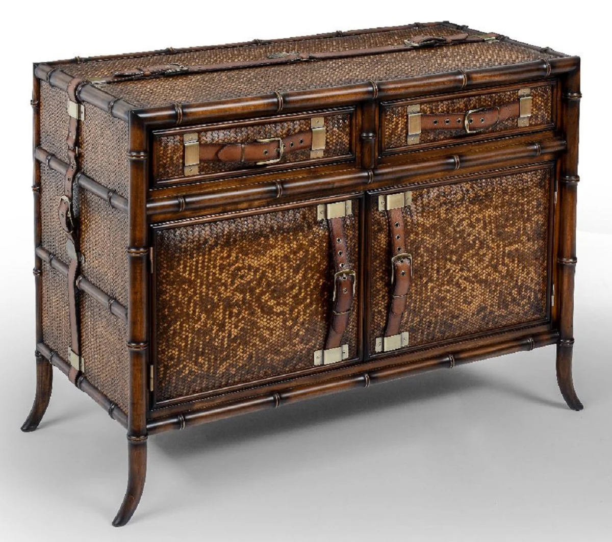 Casa Padrino aparador de estilo vintage de lujo marr¨®n 114 x 50 x A. 80 cm - Armario de madera maciza con 2 cajones y 2 puertas - Muebles de madera maciza - Muebles de estilo vintage de lujo