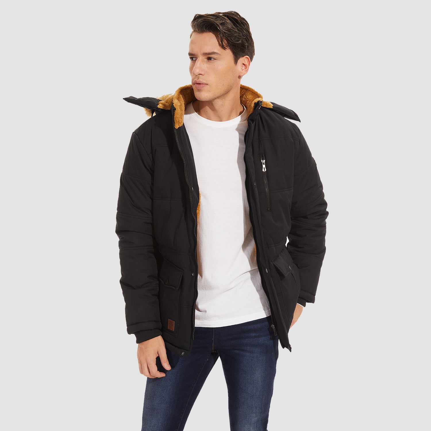 Men's Hooded Winter Coat Puffer Jacket Thicken Warm Fur Down Parka Jacket with Removable Hood