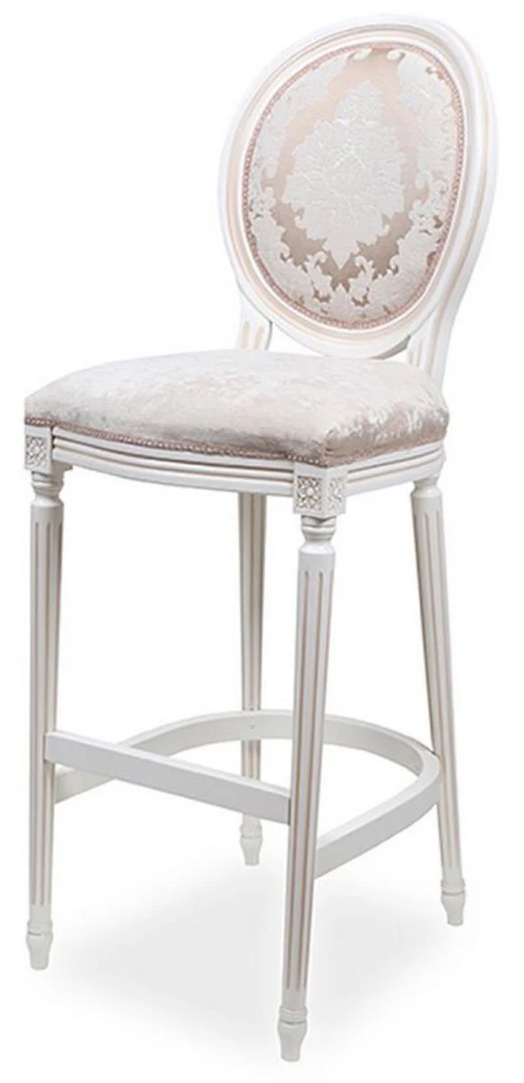 Casa Padrino silla de bar barroco de lujo rosa / blanco - Taburete de bar de estilo barroco con patr¨®n elegante - Muebles de bar de lujo en estilo barroco - Noble y magn¨ªfico