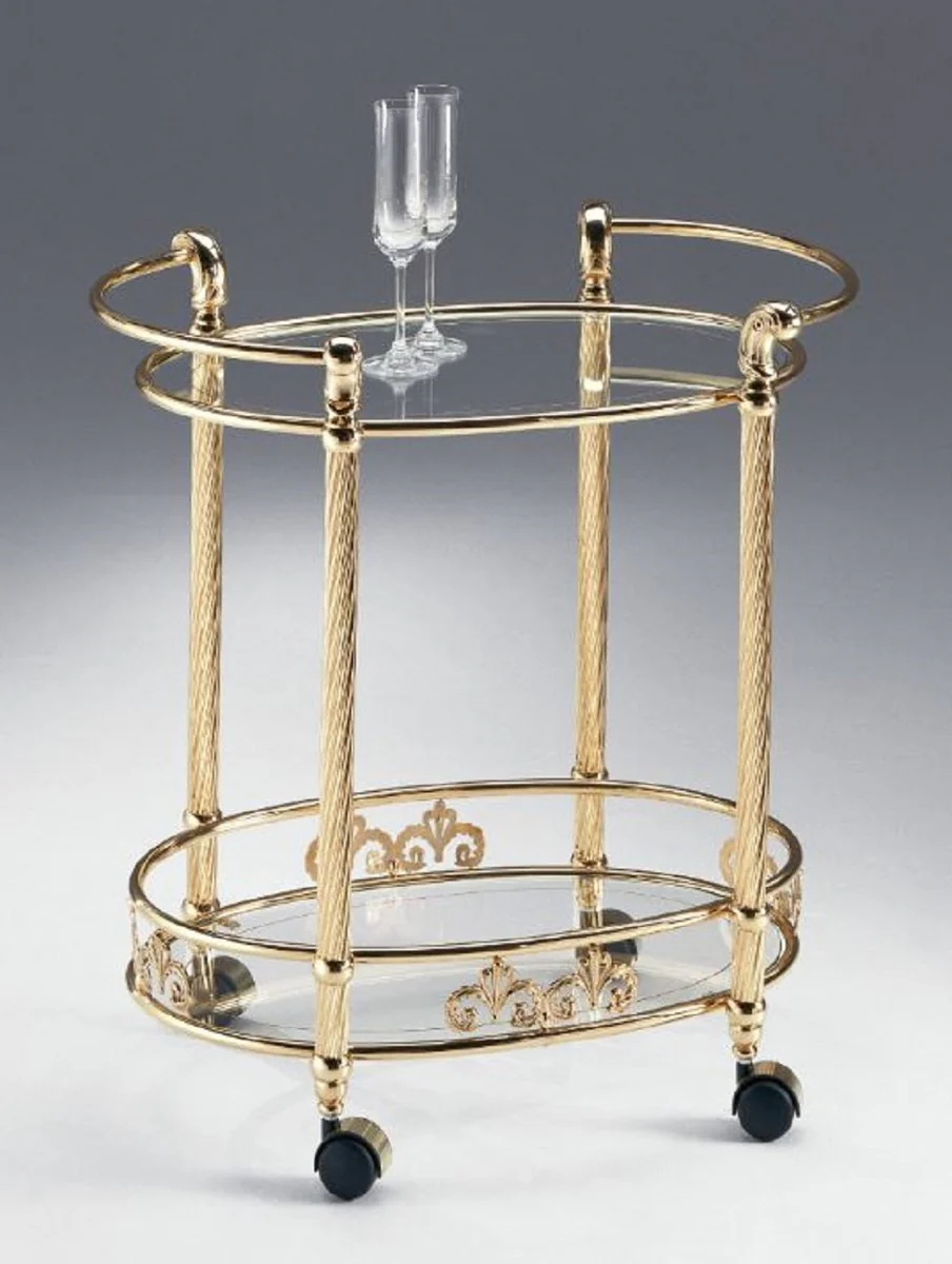 Casa Padrino Carrito de Servicio de Lujo Lat¨®n / Negro 78 x 72 x A. 72 cm - Carrito de Lat¨®n Ovalado con Placas de Vidrio - Accesorios Hoteles y Restaurantes - Calidad de Lujo - Hecho en Italia