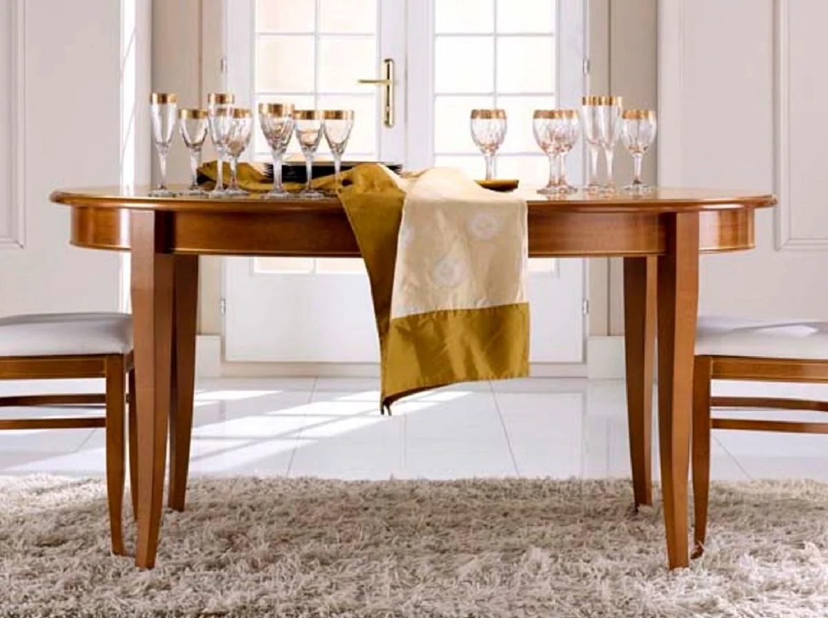 Casa Padrino mesa de comedor Biedermeier de lujo marr¨®n - Mesa de comedor extensible ovalada de madera maciza - Muebles de comedor Biedermeier - Calidad de Lujo - Hecho en Italia