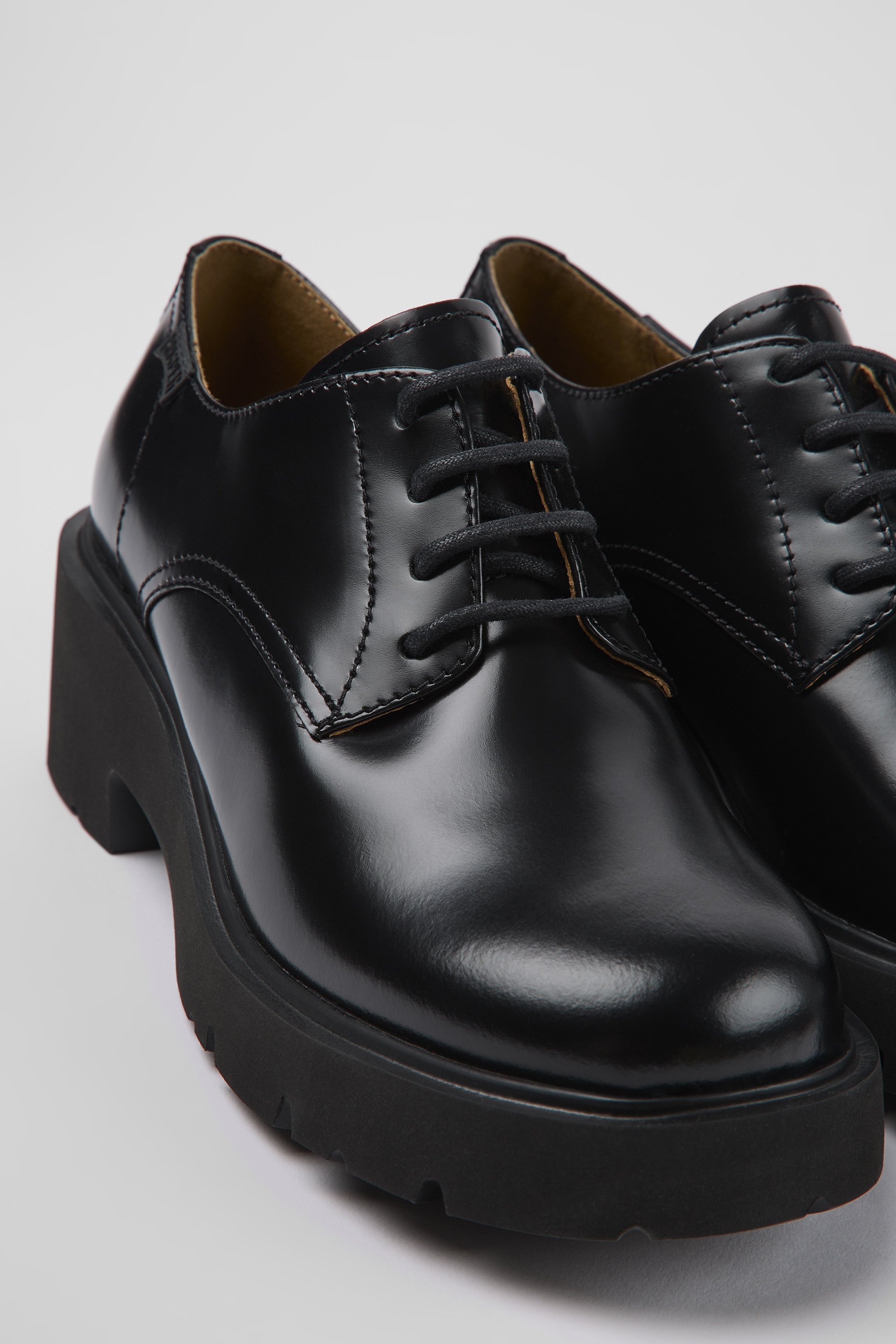 Milah - Black leather lace-up loafers for women