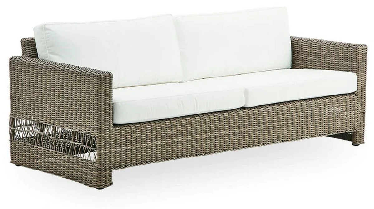 Casa Padrino sofá de jardín de lujo con cojínes gris antiguo / blanco 200 x 86 x A. 71 cm - Sofá de jardín y terraza resistente a la intemperie - Muebles de Jardín y Terraza