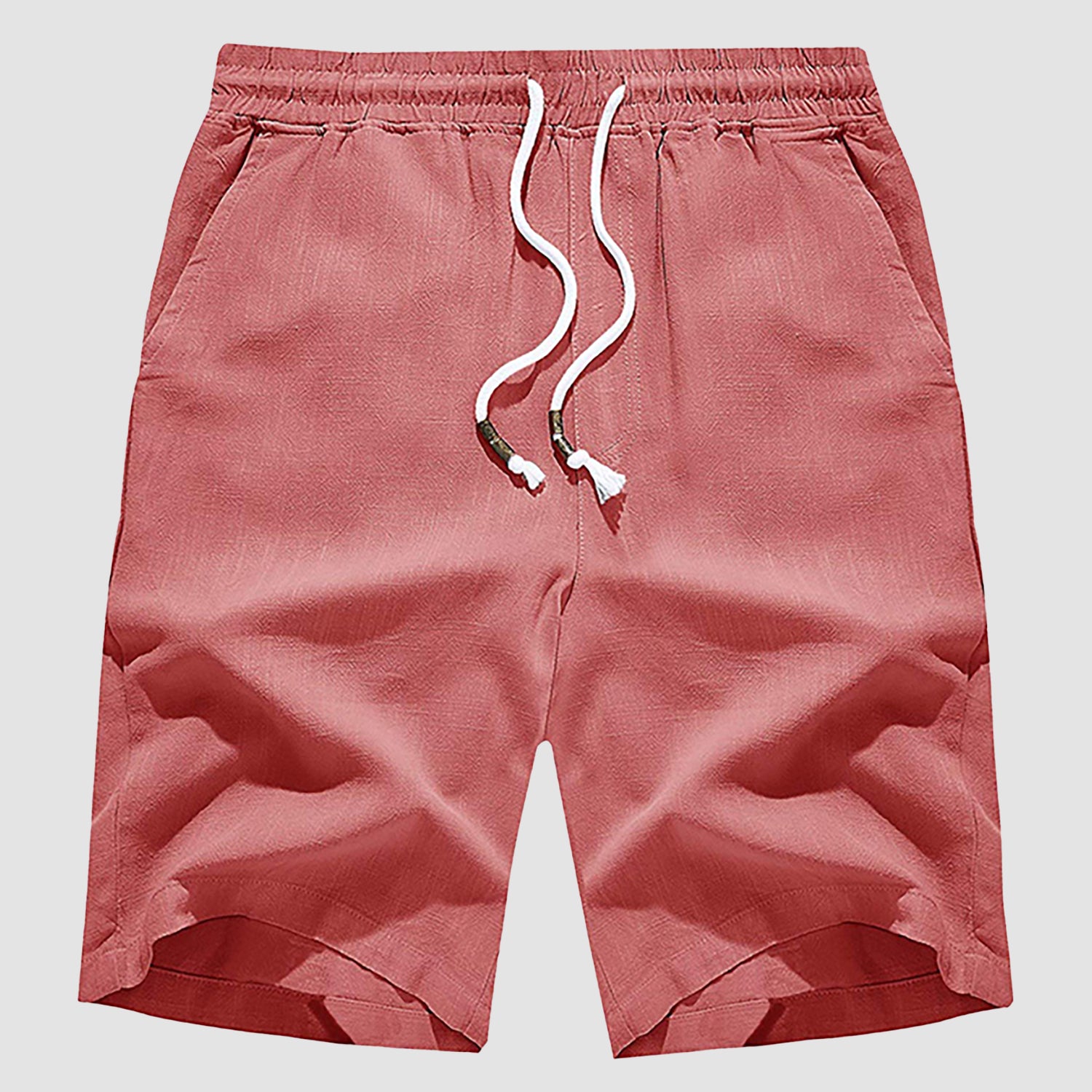 Men Linen Cotton Shorts Fashion Solid Color Drawstring Elastic Waist