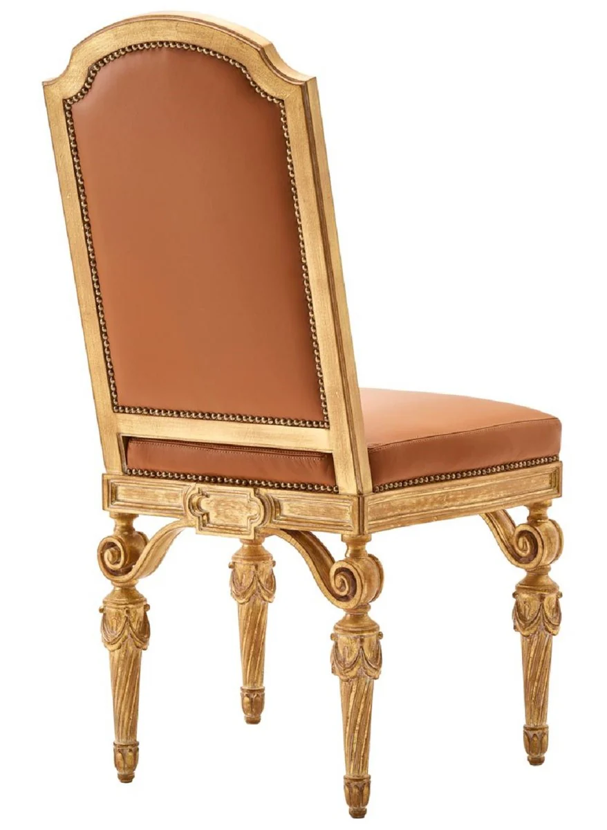Casa Padrino silla de comedor barroco de lujo de cuero genuino marr¨®n / natural - Muebles barrocos - Hecho en Italia
