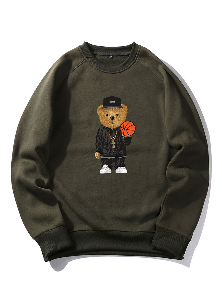 Basketball Bear Print Sweatshirt & Jogger Pants
