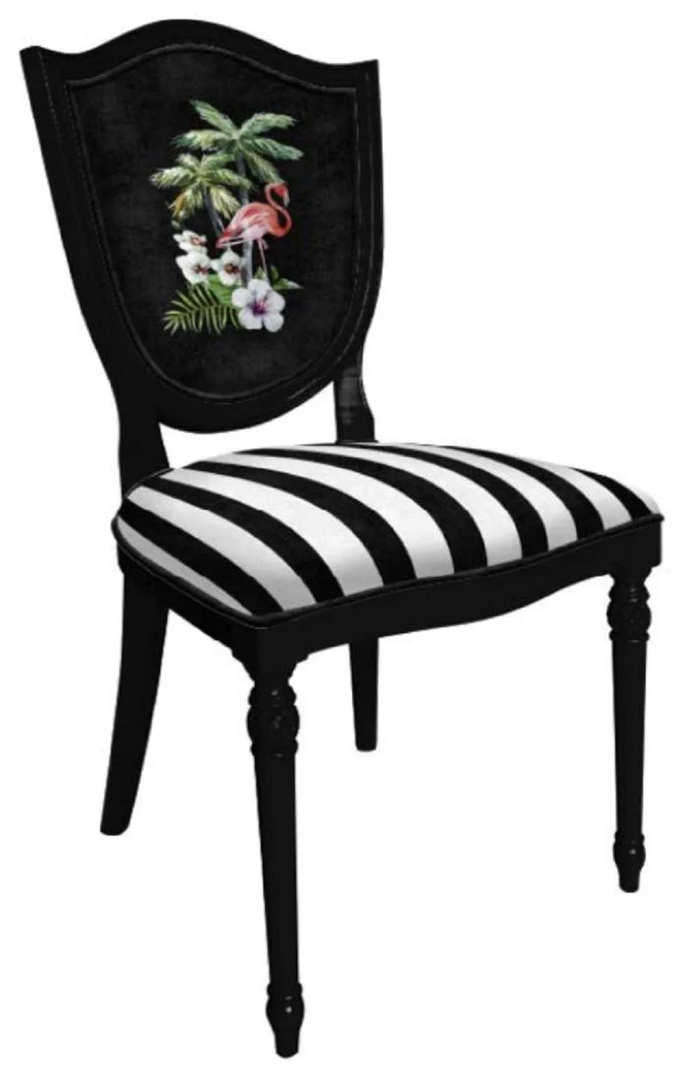 Casa Padrino conjunto de sillas de comedor Art D¨¦co blanco / multicolor / negro - 6 sillas de cocina Art D¨¦co hechas a mano con dise?o y rayas - Muebles de comedor Art D¨¦co