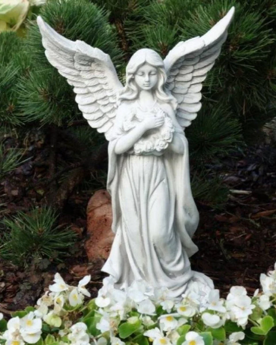 Casa Padrino Escultura de Decoraci¨®n de Jard¨ªn Art Nouveau ¨¢ngel Gris 16 x 14 x A. 46 cm - Elegante Figura de Jard¨ªn - Accesorios de Decoraci¨®n de Jard¨ªn Barrocos y Art Nouveau