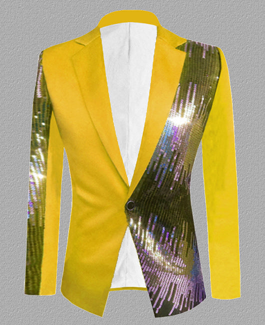 Glamorous Plain Spliced Sequin Lapel Collar Blazer