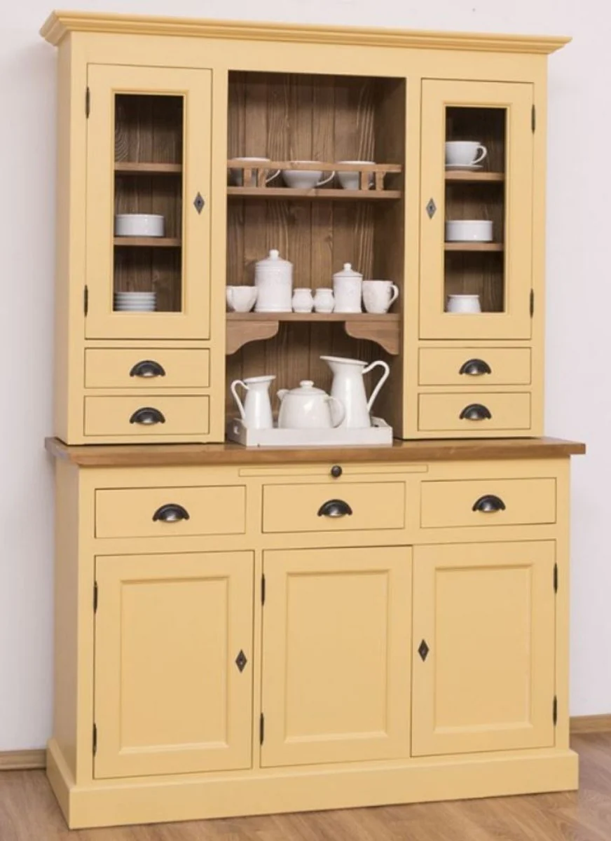 Casa Padrino gabinete de cocina de estilo campestre amarillo / marr¨®n 137 x 50 x A. 197 cm - Gabinete de Cocina de 2 Piezas con 5 Puertas y 7 Cajones - Muebles de Cocina de Estilo Campestre