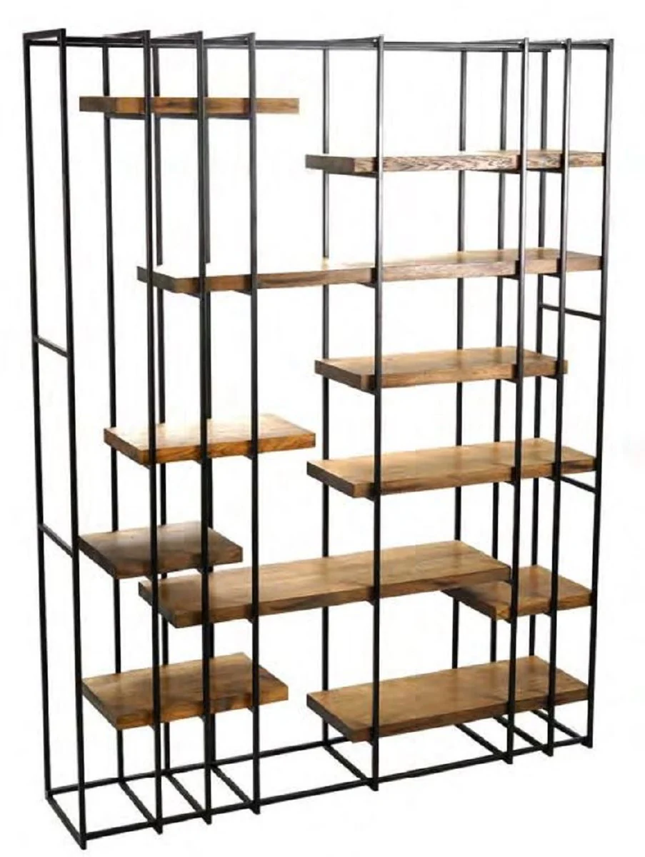 Casa Padrino armario estanter¨ªa de lujo negro / natural 160 x 35 x A. 210 cm - Armario de Sal¨®n - Armario de Oficina - Muebles de Lujo