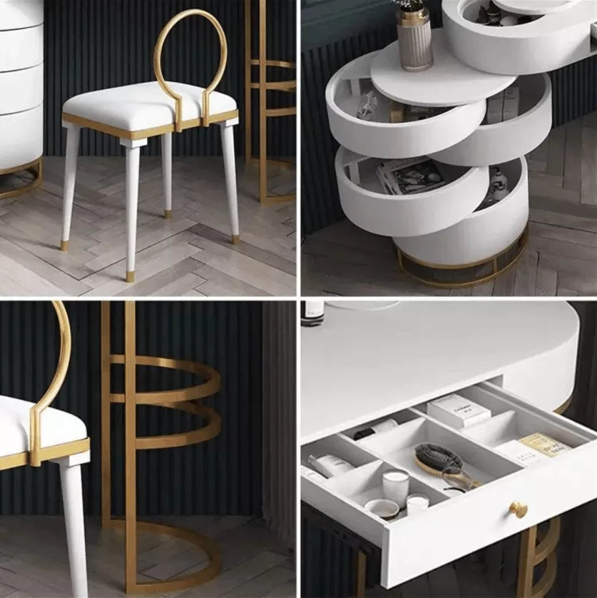 Makeup Vanity Dressing Table With Swivel Cabinet Mirror & Stool Included