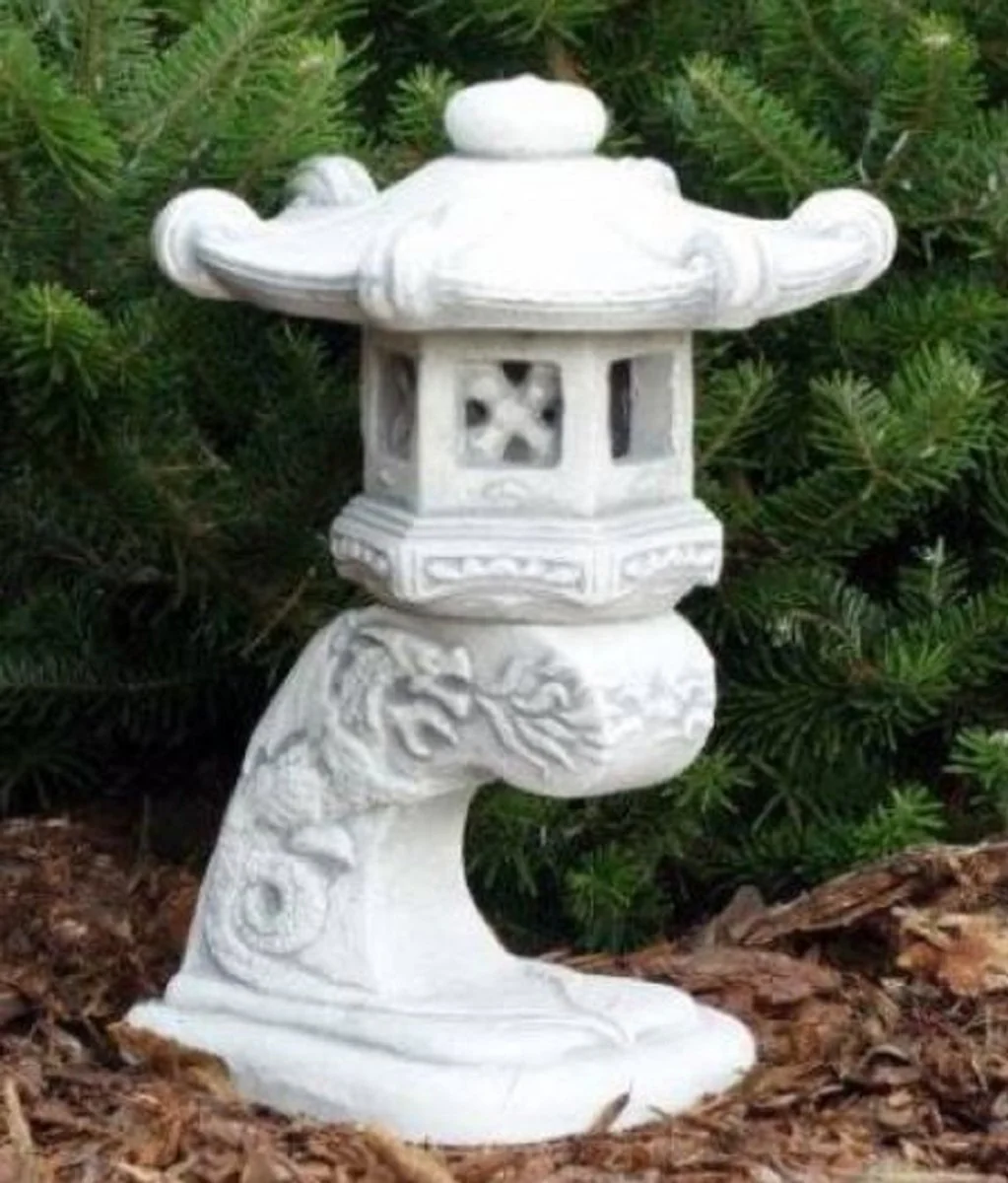 Casa Padrino Lámpara de Jardín de Estilo Japonés Blanco 24 x 24 x A. 32 cm - Lámpara de Jardín y Terraza Pequeña - Farol de Jardín Resistente a la Intemperie - Iluminación de Jardín