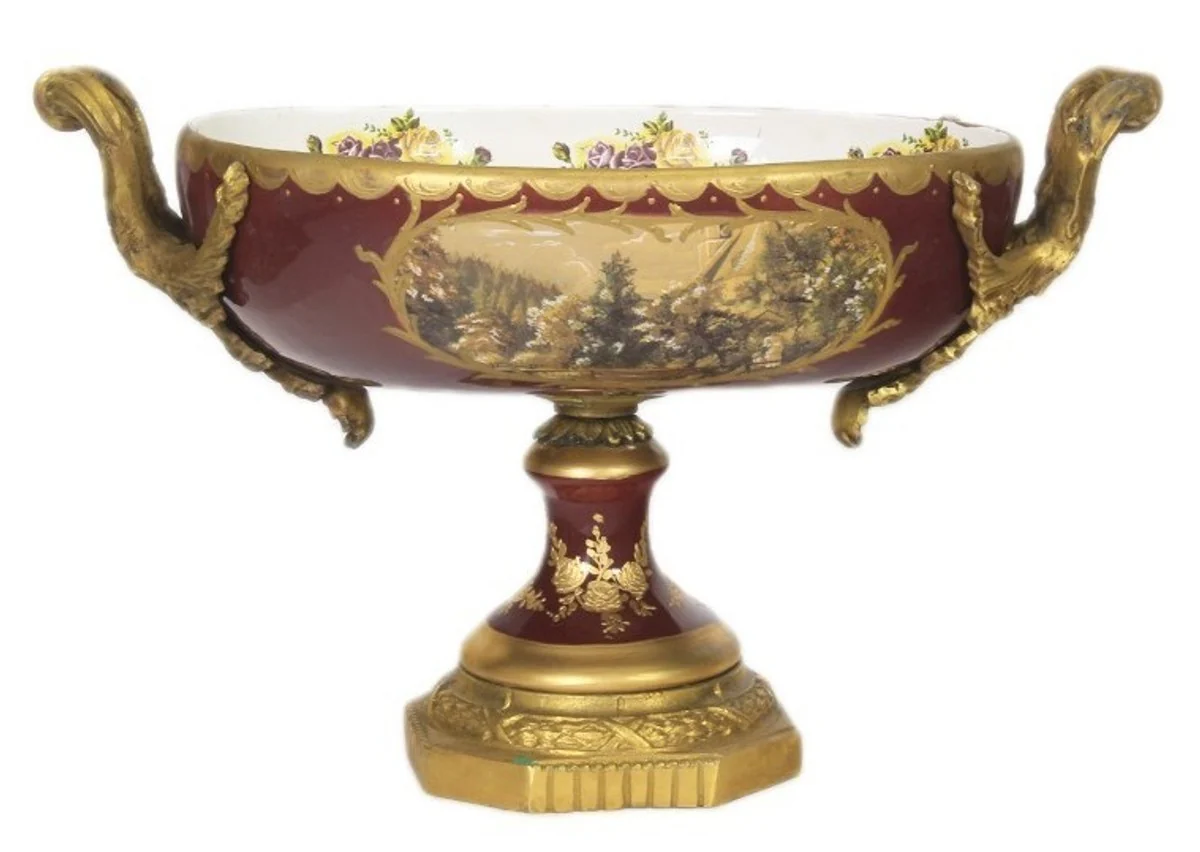 Casa Padrino Baroque porcelain dish Bordeaux Red / Gold B 40 H 37 cm - Grand Decor - Hotel Decoration