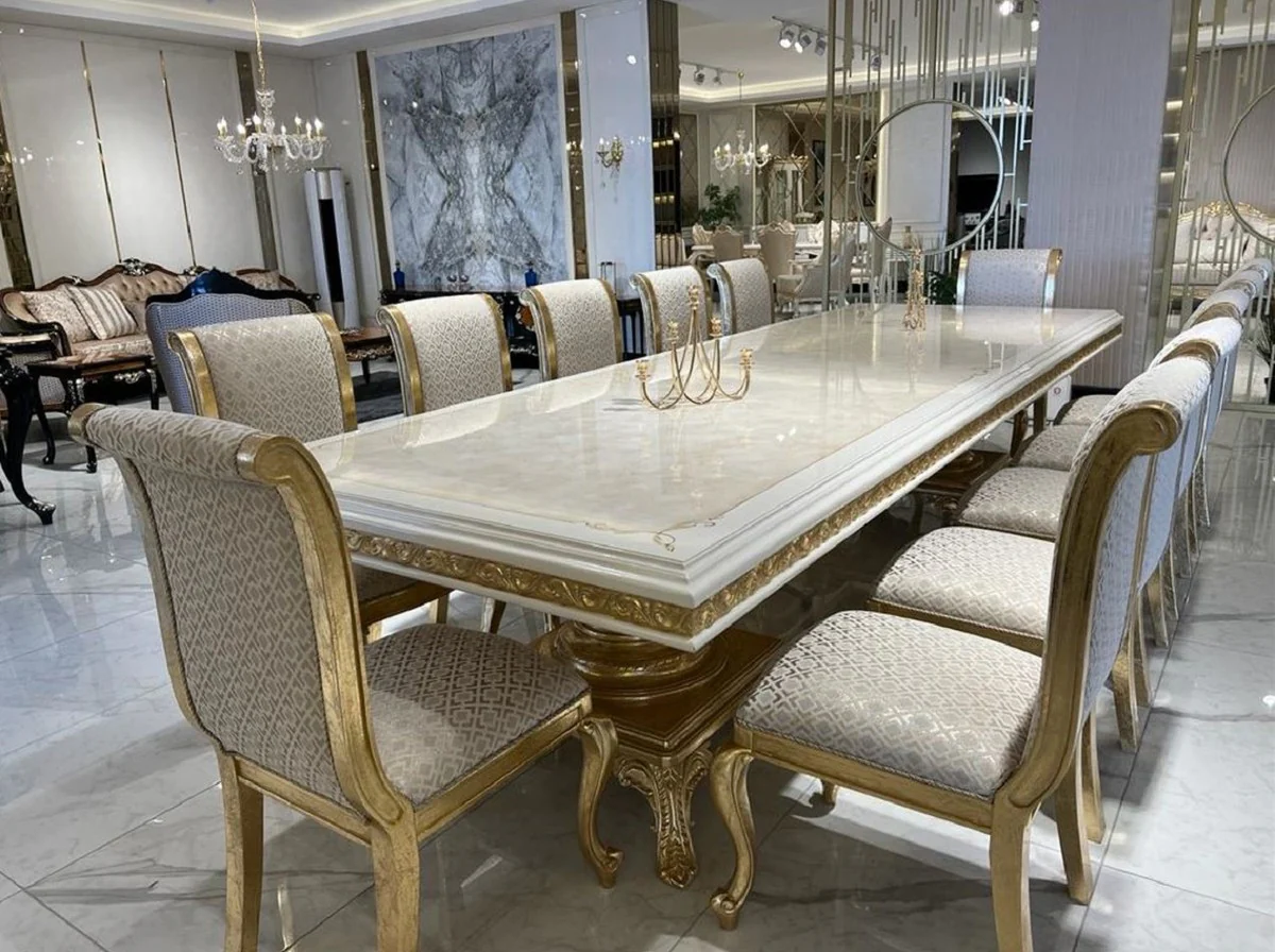 Casa Padrino mesa de comedor barroco de lujo crema / blanco / oro 250 cm - Muebles barrocos