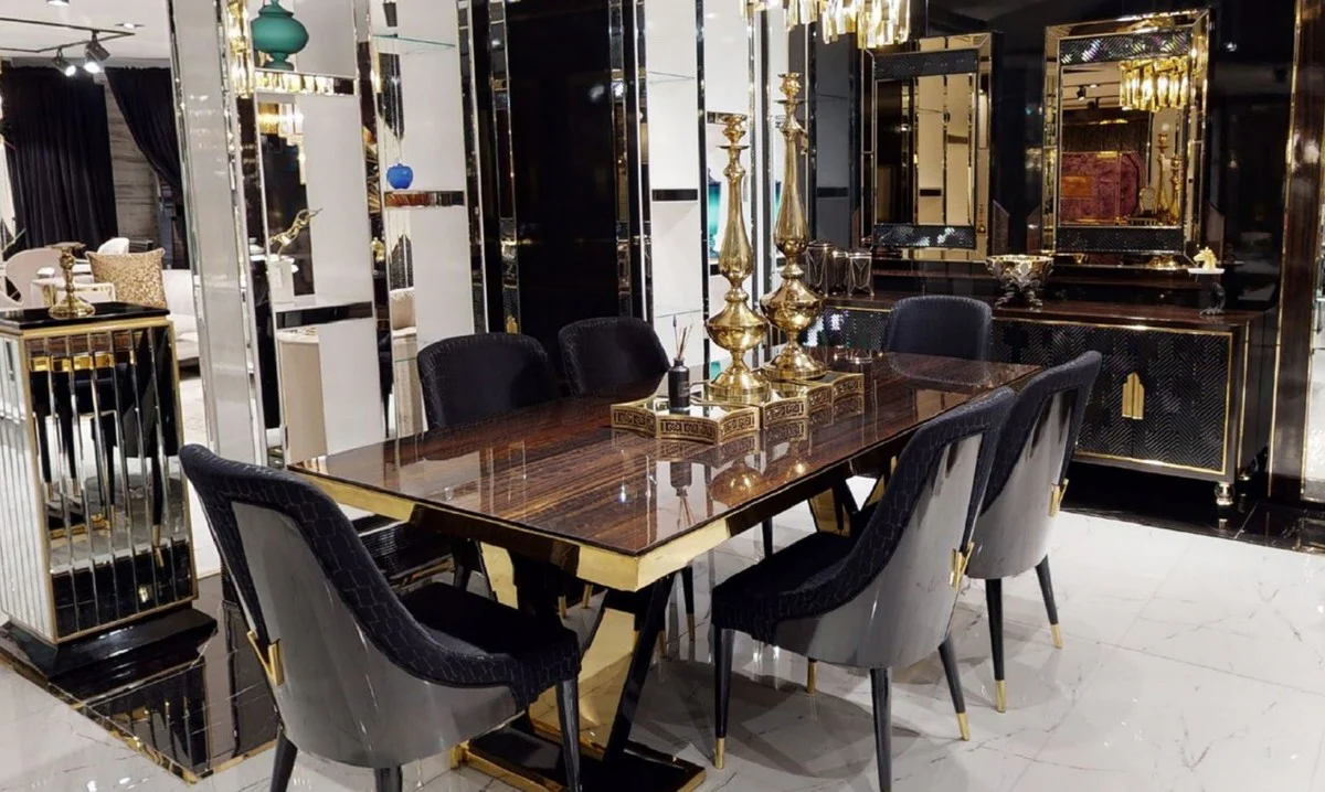 Casa Padrino conjunto de muebles de lujo marr¨®n oscuro / negro / oro - 1 Aparador de Lujo con 6 Puertas y 2 Espejos de Pared de Lujo - Muebles de lujo - Interiores de lujo