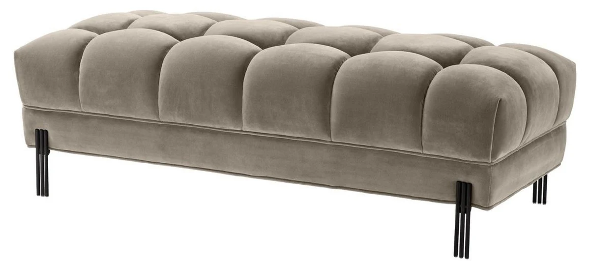 Casa Padrino banco de lujo greige / negro 133 x 59 x H. 42 cm - Banco Acolchado de Terciopelo con Patas de Acero Inoxidable - Colecci¨®n de Lujo