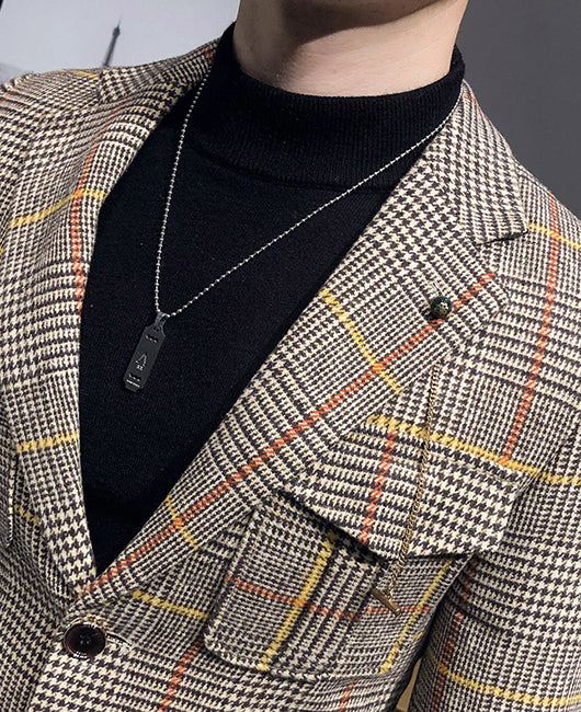 Retro Tartan Flap Pocket Decor Blazer