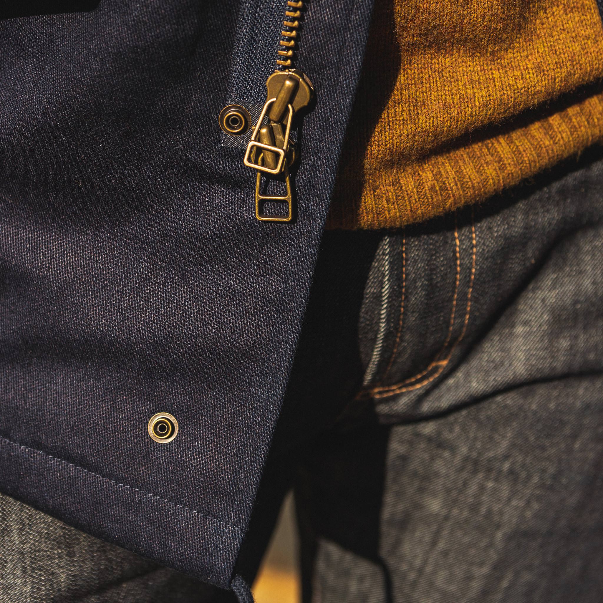 The Taylor Stitch x Alpha Industries M-51 in Indigo Reverse Sateen