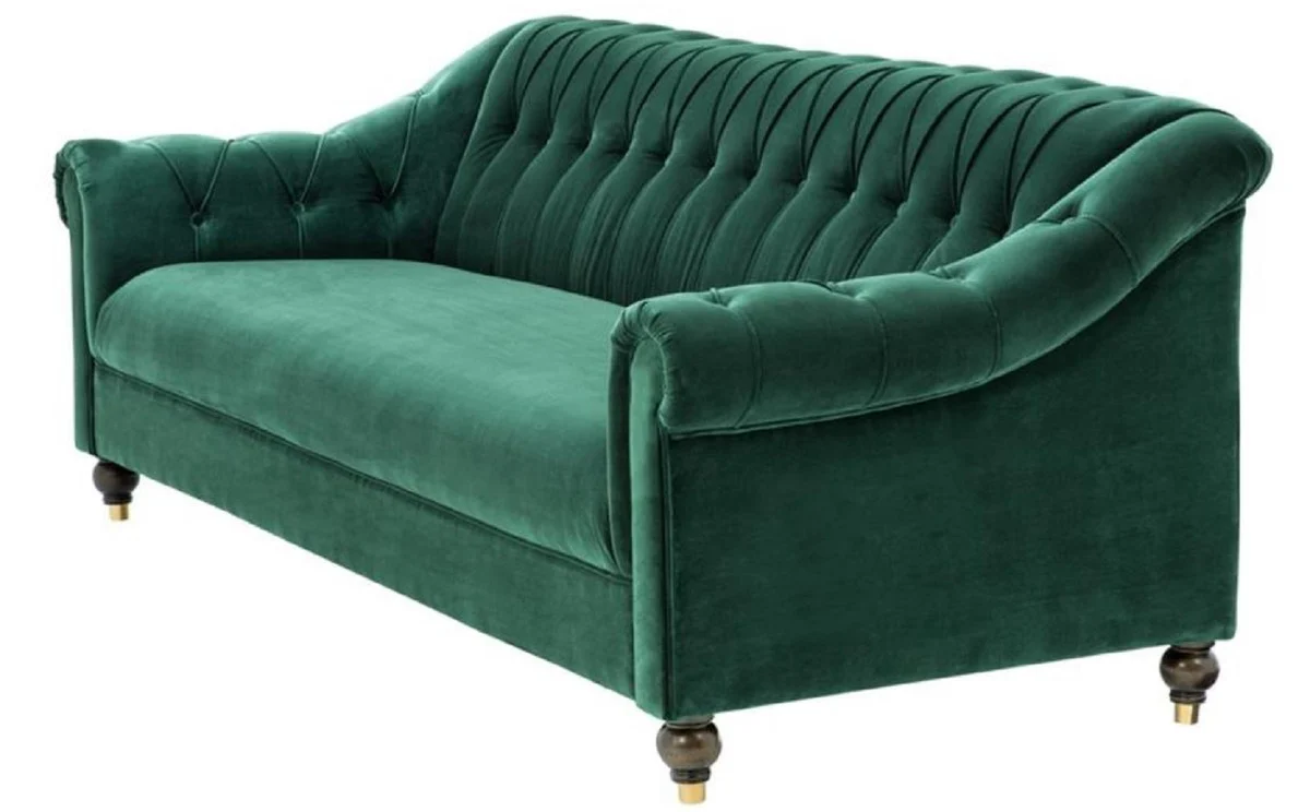 Casa Padrino sofá de la sala de estar Chesterfield de lujo verde / marrón / oro 230 x 90 x H. 81,5 cm - Calidad de Lujo