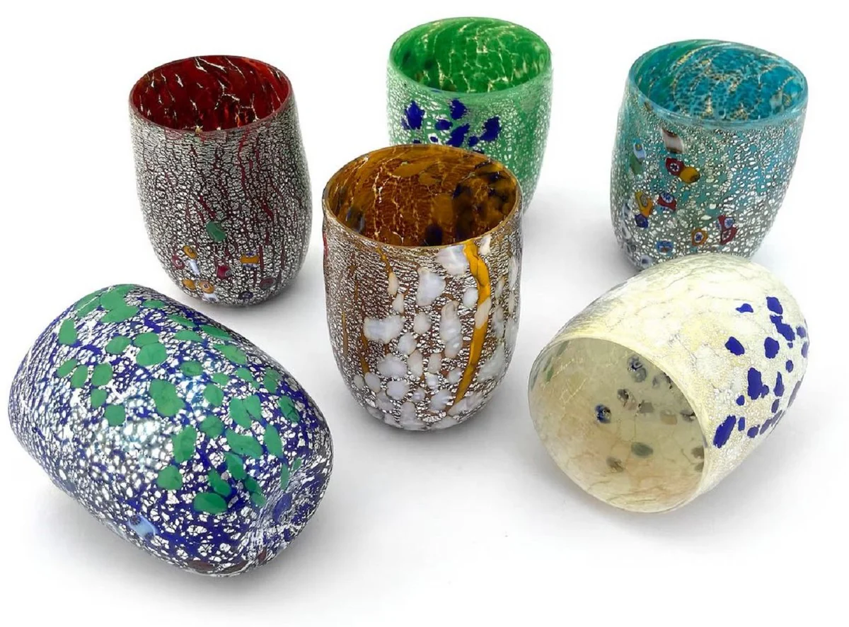 Casa Padrino conjunto de 6 vasos de agua de cristal de Murano de lujo colorido ? 8 x A. 10,5 cm - Hecho en Italia