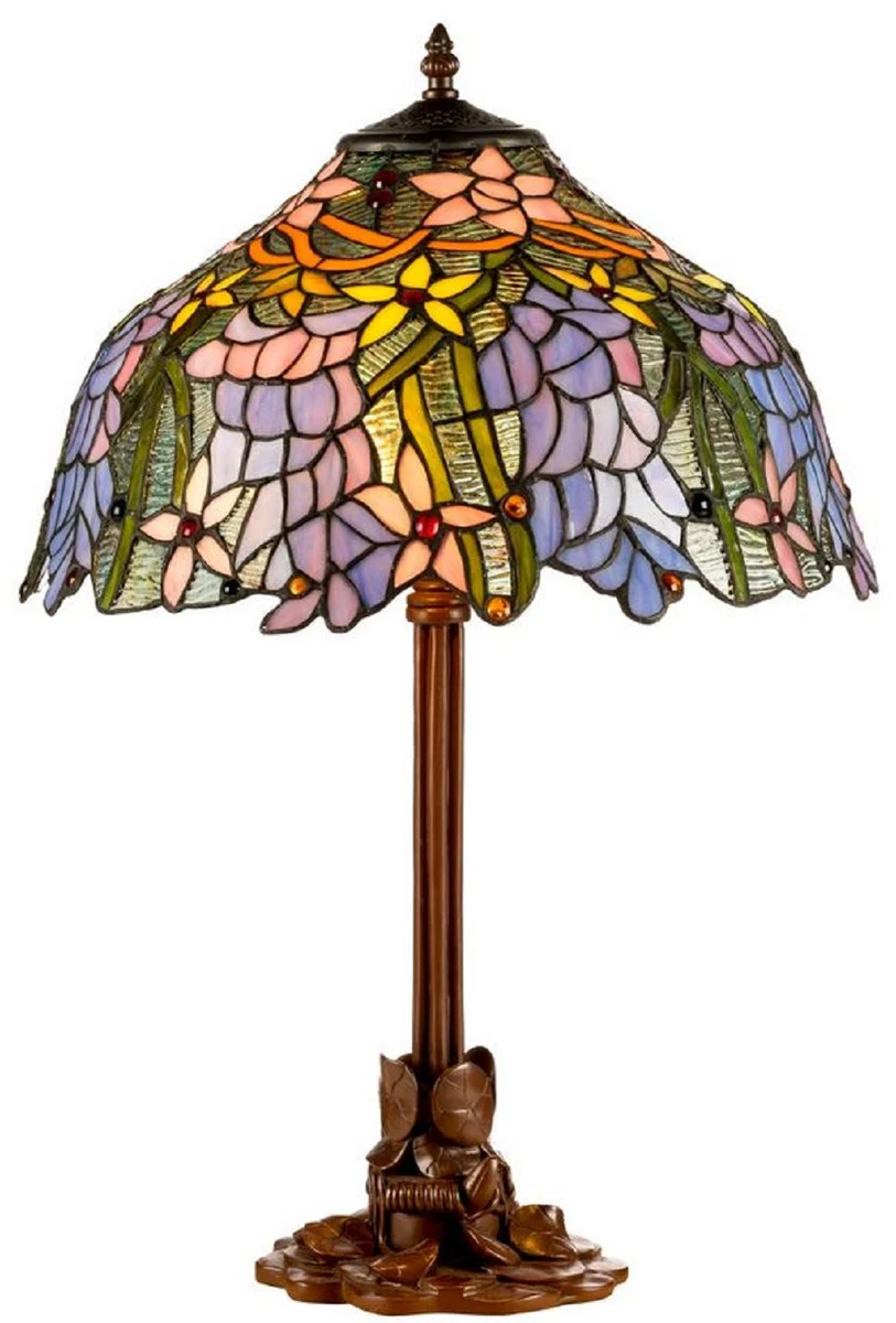 Casa Padrino Lámpara de Mesa Tiffany de Lujo Marrón / Multicolor Ø 40 x H. 61 cm - Calidad de Lujo