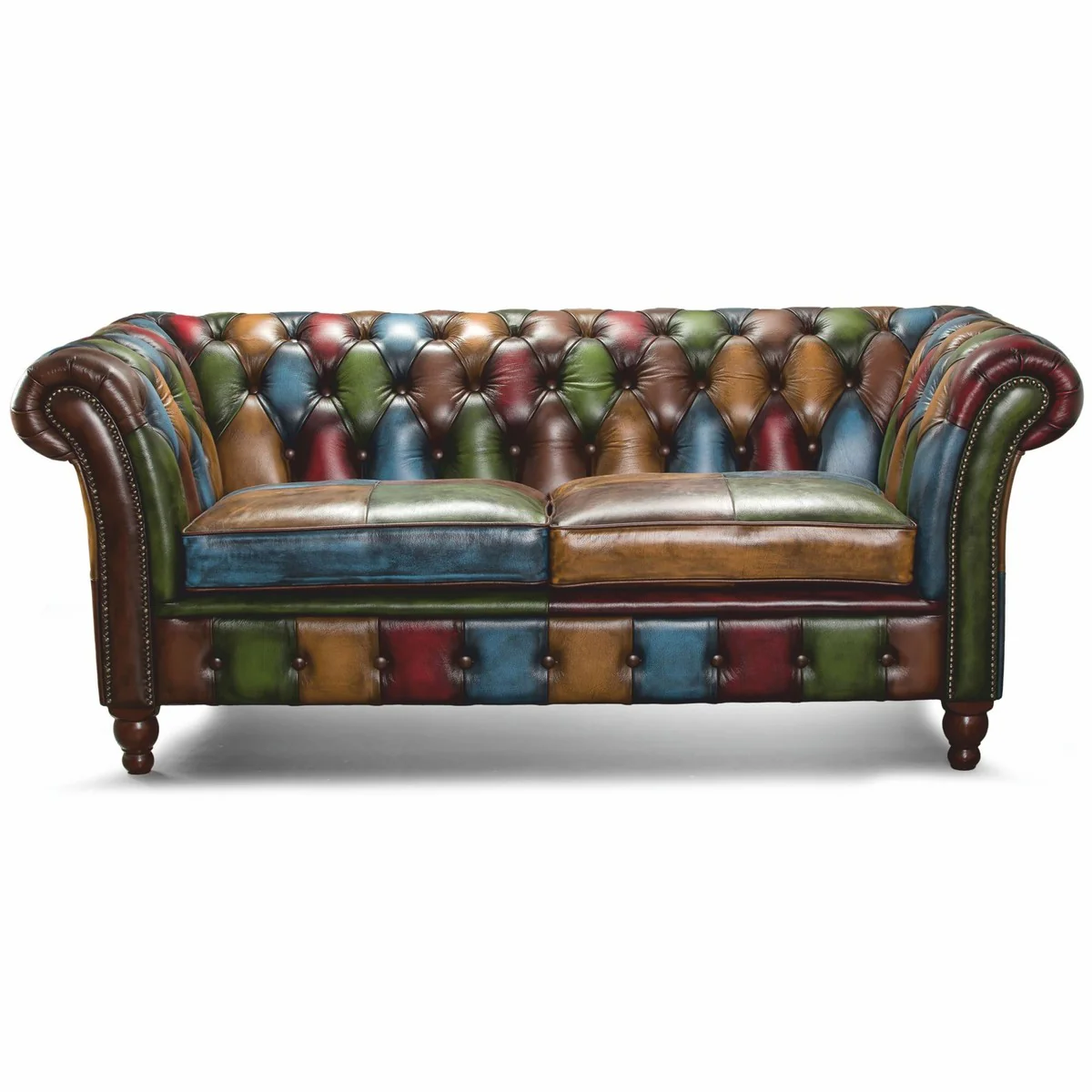 Casa Padrino sof¨¢ Chesterfield de lujo de 3 plazas de cuero genuino colorido / marr¨®n oscuro 235 cm