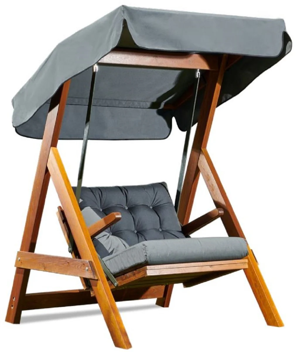 Casa Padrino columpio de Hollywood de lujo gris antracita / marr¨®n - Columpio de jard¨ªn moderno resistente a la intemperie con toldo para el sol - Muebles de Terraza - Muebles de Jard¨ªn