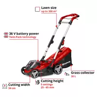 Cordless Lawn Mower RASARRO 36/34 (2x3,0Ah)