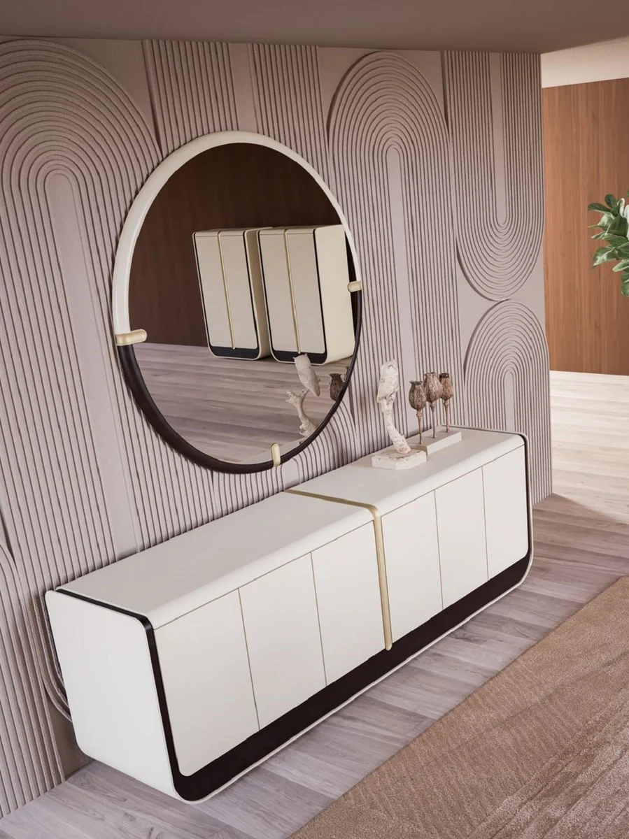 Casa Padrino aparador de lujo crema / negro / beige 260 x 60 x A. 75 cm - Armario de madera maciza con 6 puertas - Muebles de comedor - Muebles de lujo - Interiores de lujo