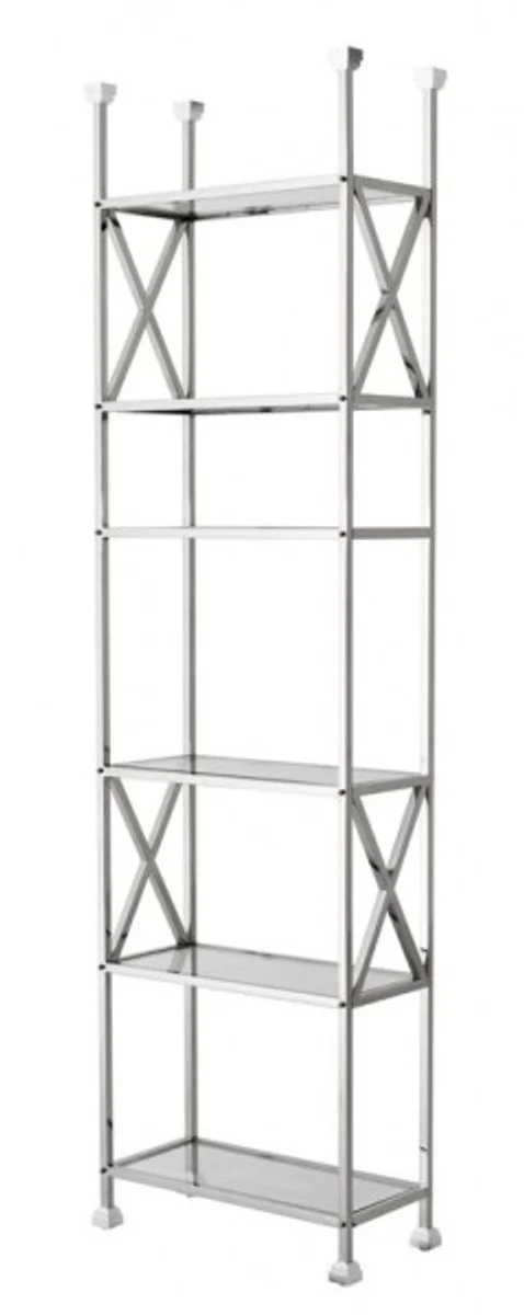 Casa Padrino luxury Shelving cabinet polished stainless steel with glass shelves W 65 x H 230 cm bookcase shelving cabinet - Art Deco Furniture