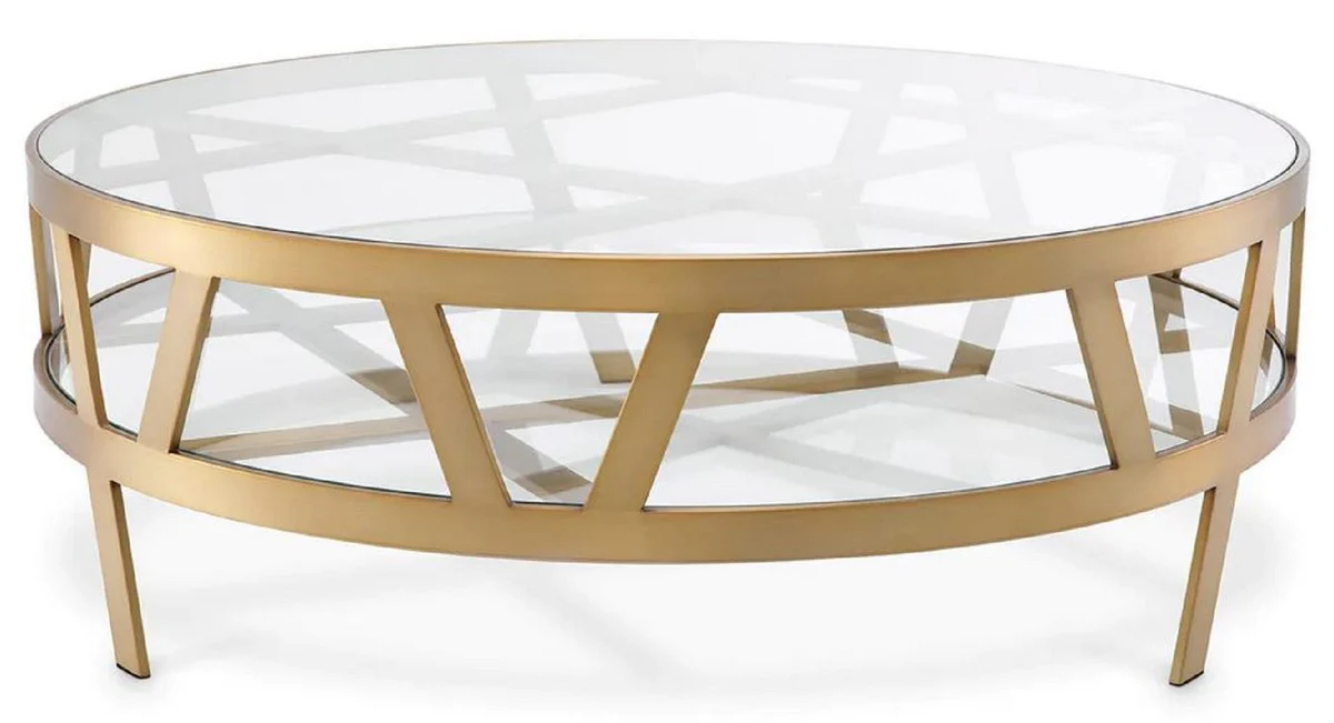 Casa Padrino mesa de centro de lujo lat¨®n ? 110 x A. 37 cm - Mesa de sal¨®n redonda de acero inoxidable con tapas de vidrio - Muebles de sal¨®n - Muebles de lujo - Calidad de lujo