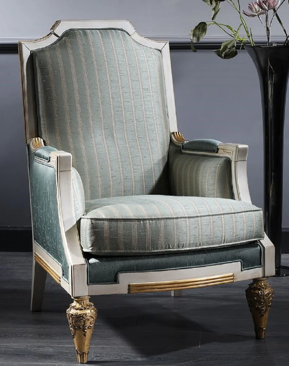 Casa Padrino Sill¨®n Barroco de Lujo Turquesa / Blanco / Oro 70 x 80 x H. 112 cm - Muebles de Sal¨®n Barrocos