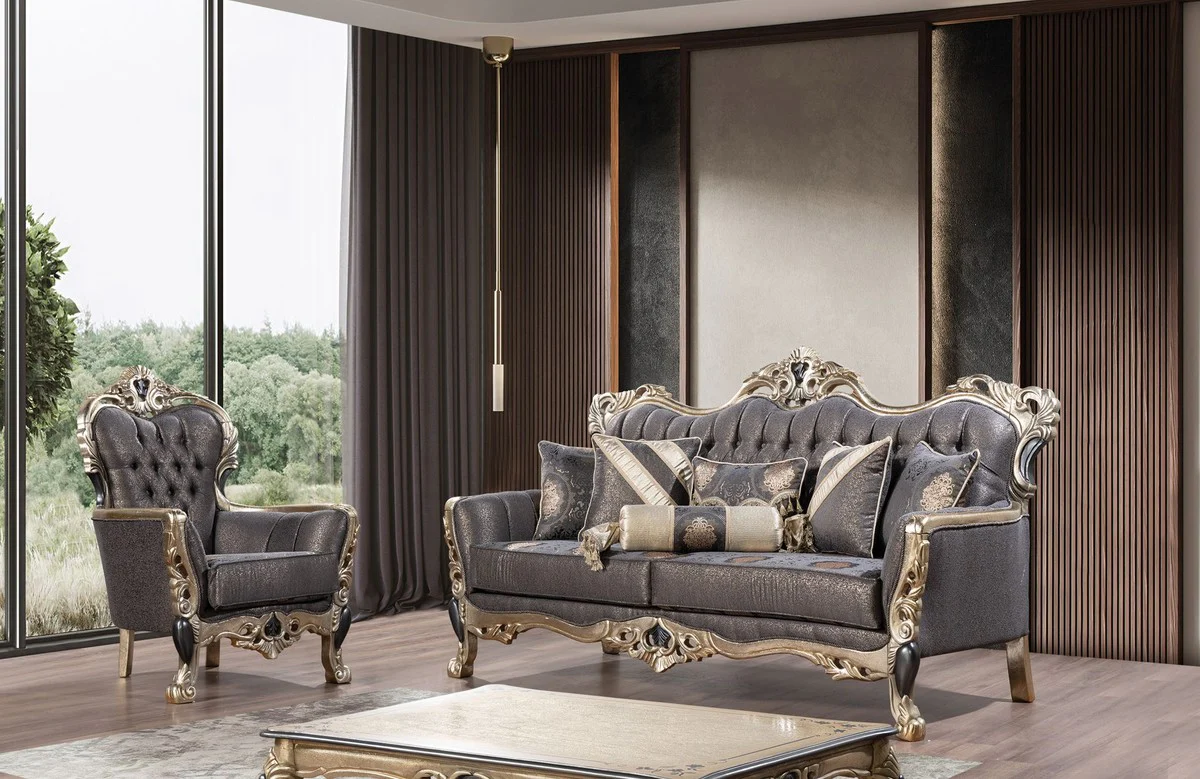 Casa Padrino mesa de centro barroco de lujo oro / negro - Mesa de sal¨®n rectangular de estilo barroco - Muebles de sal¨®n de estilo barroco - Muebles barrocos - Muebles de lujo en estilo barroco