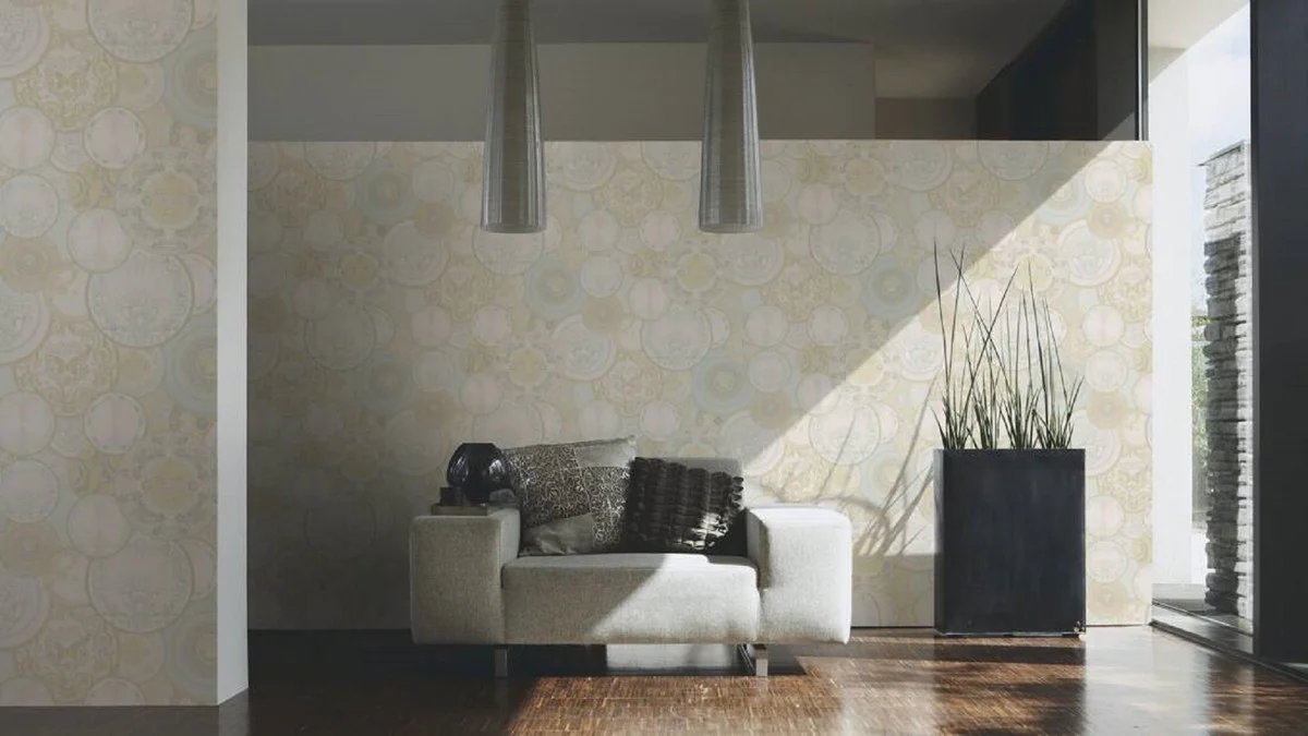 Papel pintado no tejido barroco diseñador Versace 349012 Les Etoiles de la Mer 2 beige / crema / blanco - Papel Tapiz de Diseño - Alta Calidad