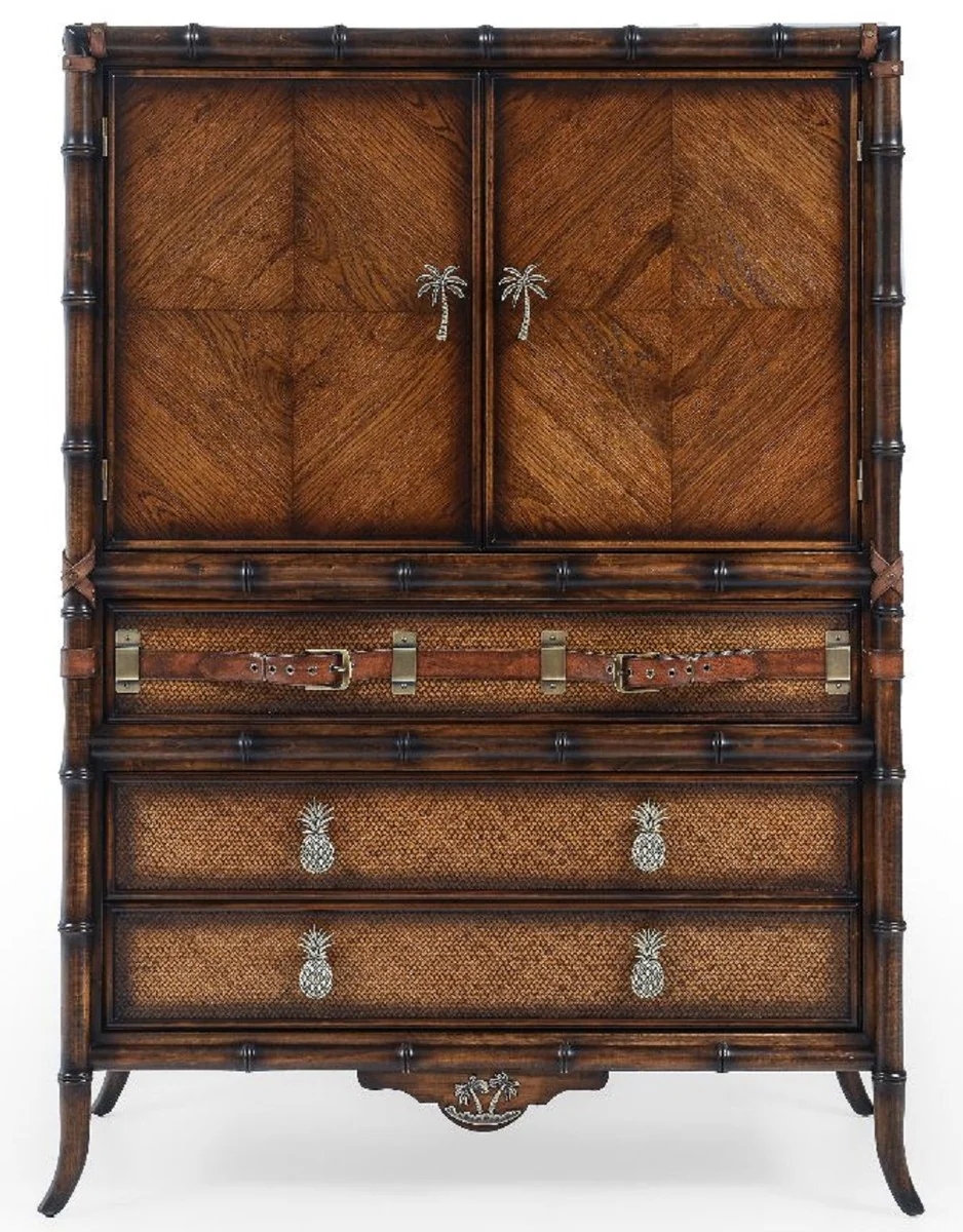 Casa Padrino armario de estilo vintage de lujo marr¨®n 108 x 45 x A. 150 cm - Gabinete de madera maciza con 2 puertas y 3 cajones - Muebles de lujo de estilo vintage - Muebles de estilo vintage