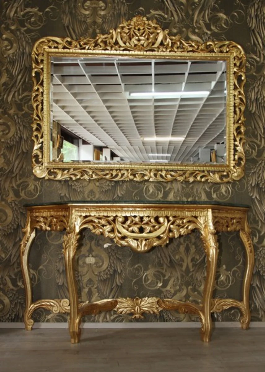 Huge Casa Padrino baroque mirror console gold with green marble top - luxury living room furniture console with mirror