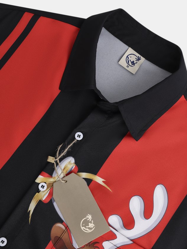 Men's Christmas Print Casual Breathable Hawaiian Short Sleeve Shirt