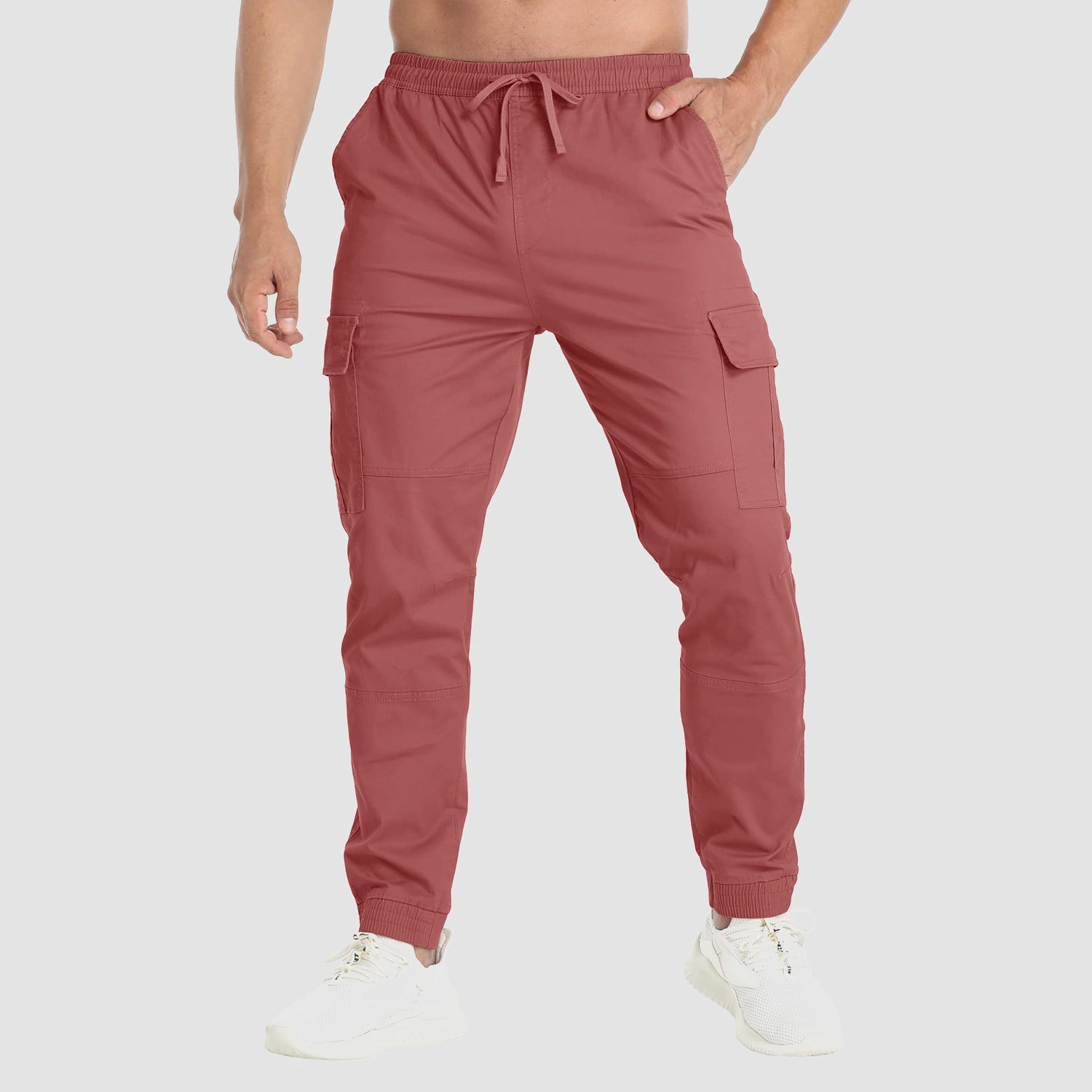 Men's Cargo Pants Elastic Waist Hiking Ripstop Outdoor Casual Fishing Pant with 5 Pockets