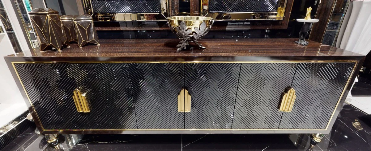Casa Padrino conjunto de muebles de lujo marr¨®n oscuro / negro / oro - 1 Aparador de Lujo con 6 Puertas y 2 Espejos de Pared de Lujo - Muebles de lujo - Interiores de lujo