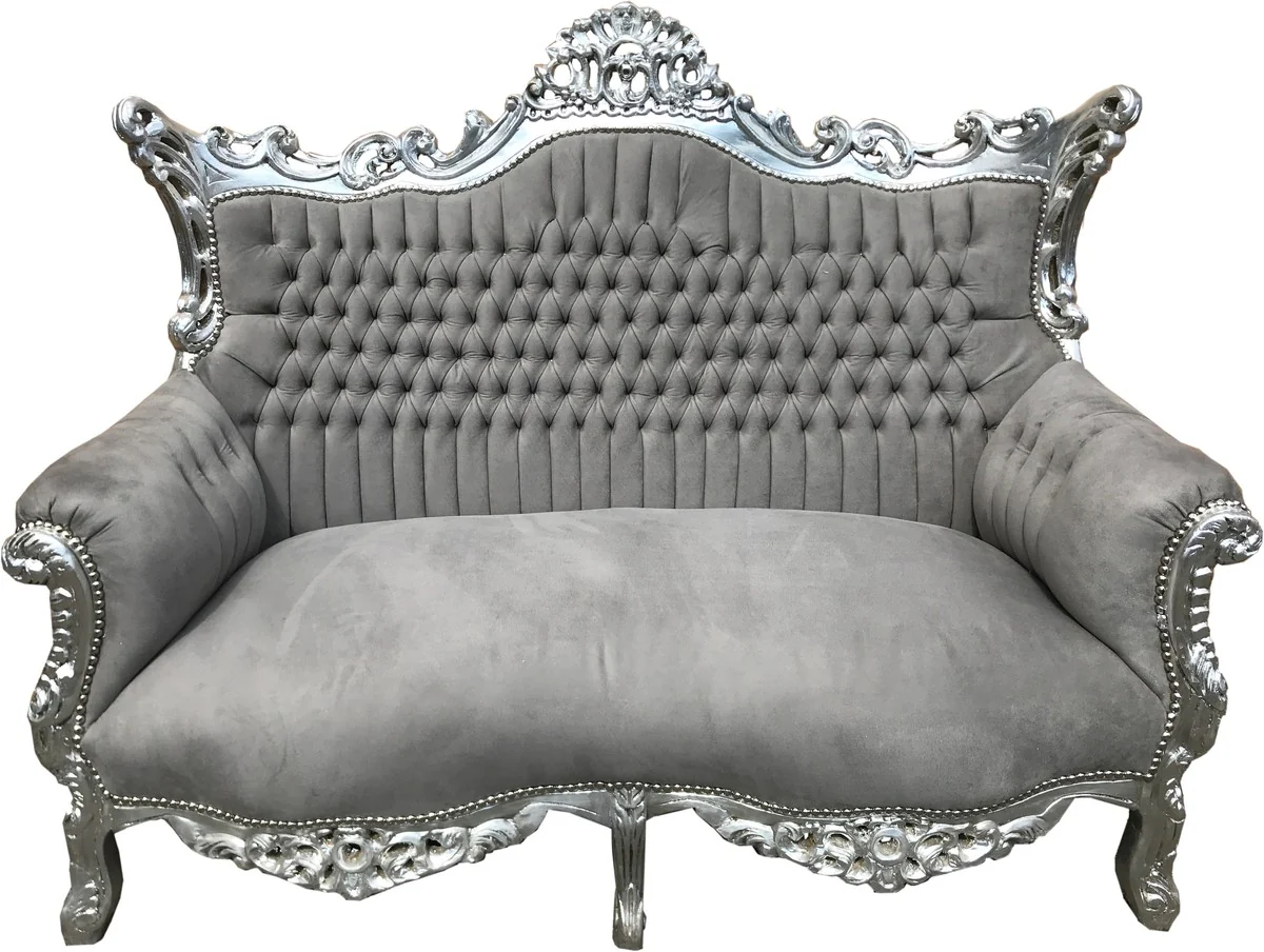 Casa Padrino Baroque Sof¨¢ 2 plazas Gris / Plateado - Muebles de estilo antiguo