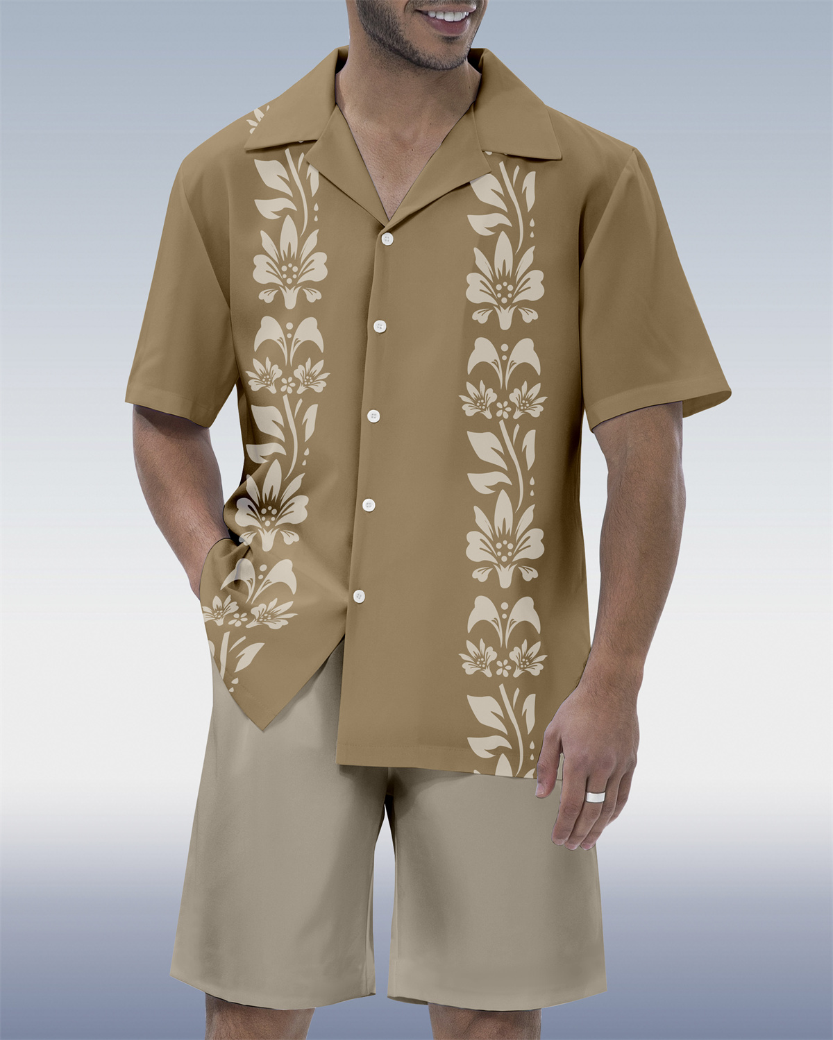 Men's Hawaiian Tiki Party Cuban Collar Short Sleeve Shirt Set