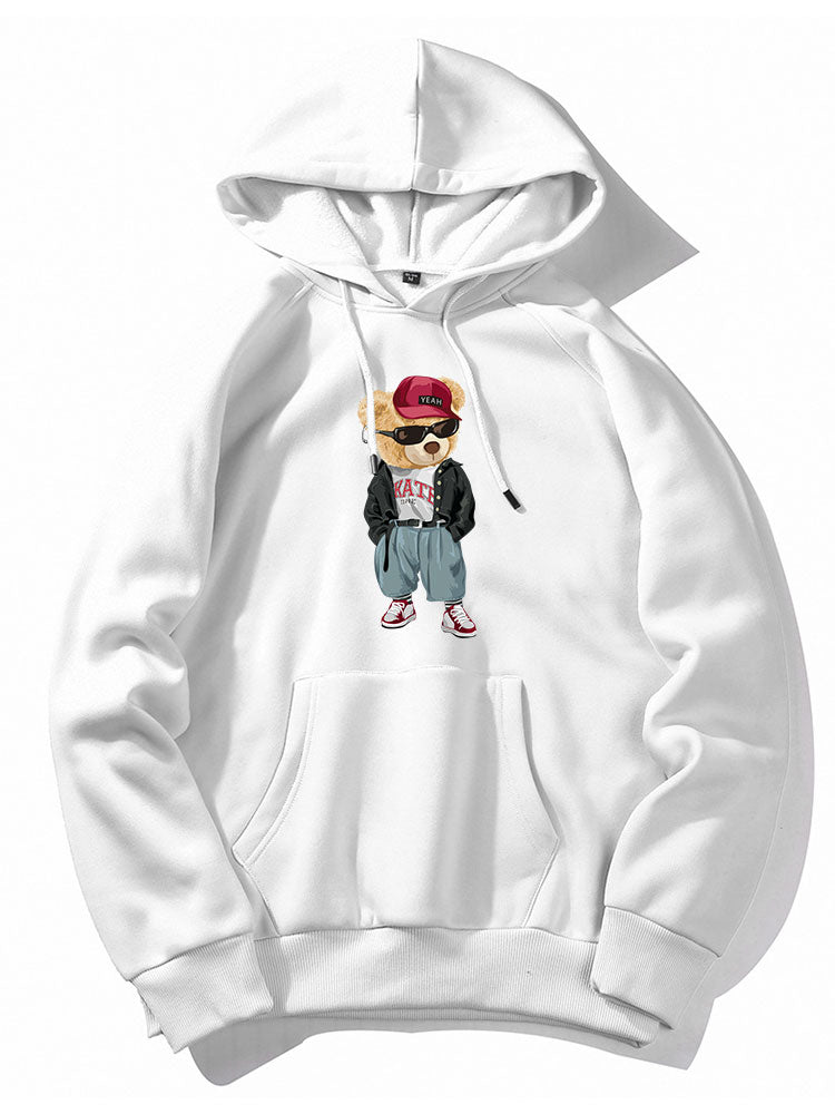 Hip Hop Style Bear Print Hoodie