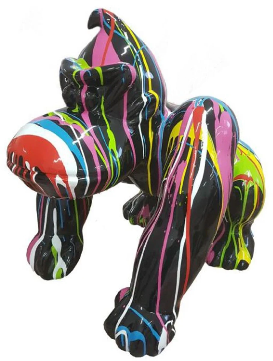 Casa Padrino figura decorativa de diseño mono gorila negro / multicolor A. 70 cm - Escultura decorativa resistente a la intemperie - Decoración Salón Terraza Jardín