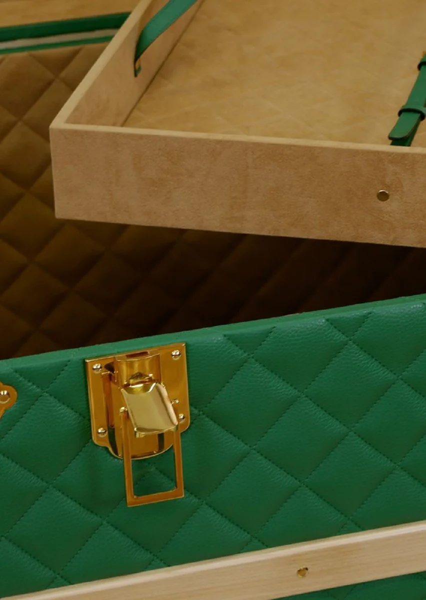 Casa Padrino maleta de lujo de cuero genuino verde / oro 100 cm - Hecho en Italia