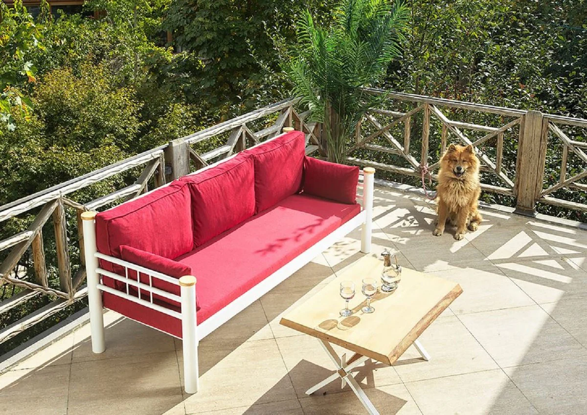 Casa Padrino sof¨¢ de jard¨ªn Art Nouveau rojo burdeos / blanco / natural 200 x 70 x A. 85 cm - Sof¨¢ de jard¨ªn de metal con cojines - Sof¨¢ de Terraza - Muebles de jard¨ªn - Muebles Art Nouveau