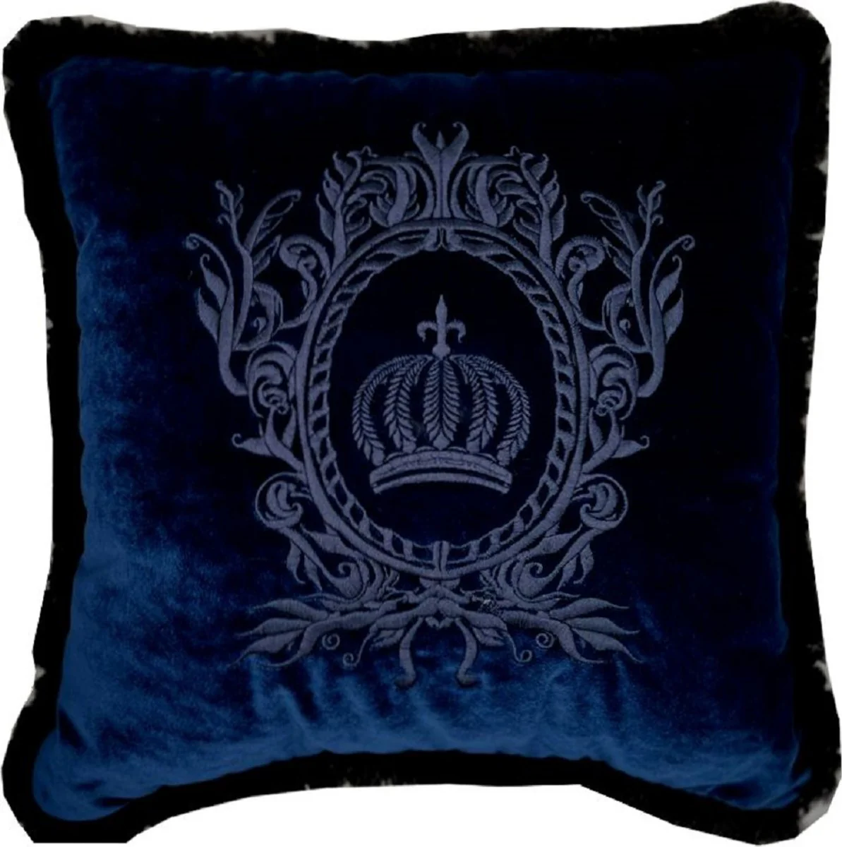 Harald Gl??ckler almohada decorativa de lujo Pomp??s de Casa Padrino azul oscuro / negro - Almohadas Gl??ckler - Almohadas de dise?o - Harald Gl??ckler accesorios decorativos de dise?o