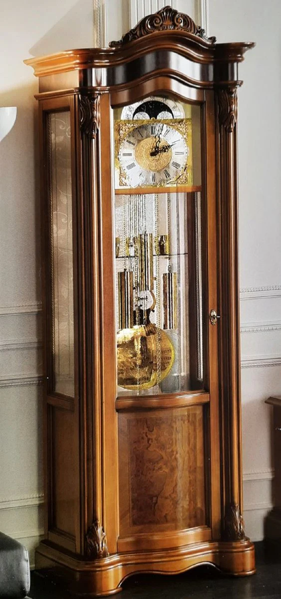 Casa Padrino reloj de abuelo barroco de lujo marr¨®n - Magn¨ªfico reloj de p¨¦ndulo de madera maciza de estilo barroco - Muebles barrocos de sal¨®n y hotel - Calidad de Lujo - Hecho en Italia