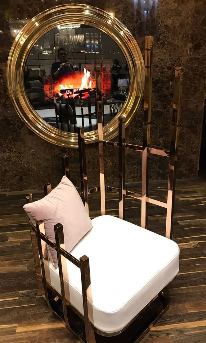 Casa Padrino sill¨®n de dise?o de lujo lado derecho con cojines blanco / gris / oro 68 x 68 x A. 153 cm - Muebles de sal¨®n - Muebles de hotel - Muebles de lujo