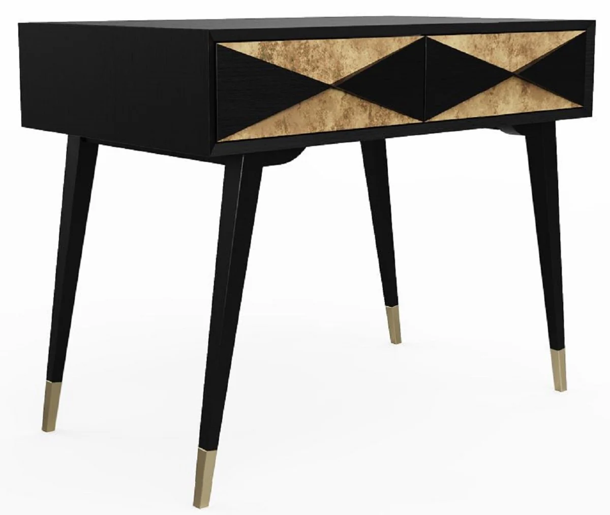 Casa Padrino Consola de Lujo Negro Mate / Oro Antiguo / Oro 100 x 35 x A. 80 cm - Consola de Madera Maciza Espejada y 2 Cajones - Muebles de Lujo - Interiores de Lujo